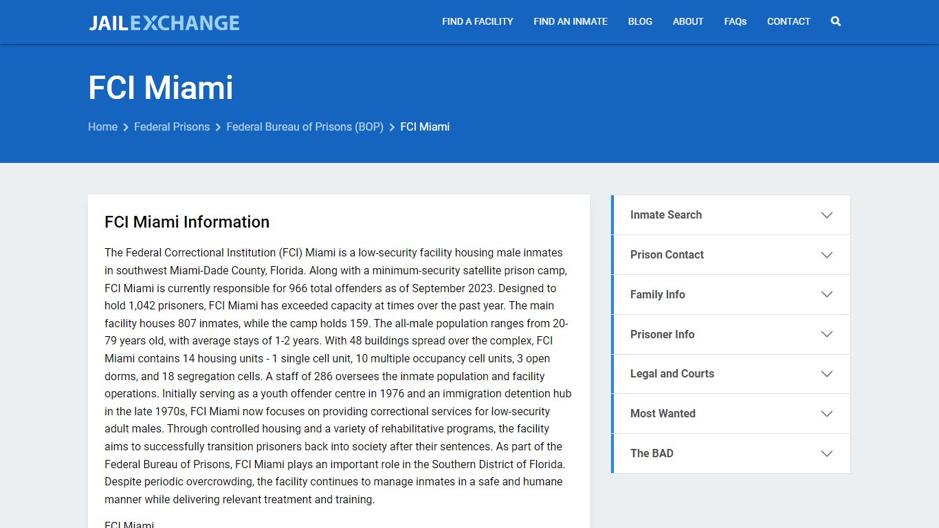 Federal Inmate Search - FCI Miami - Jail Exchange